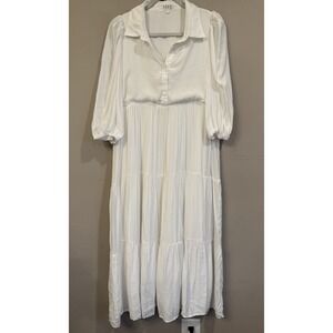 TCEC‎ White Tiered Peasant Dress Large Cottagecore Boho